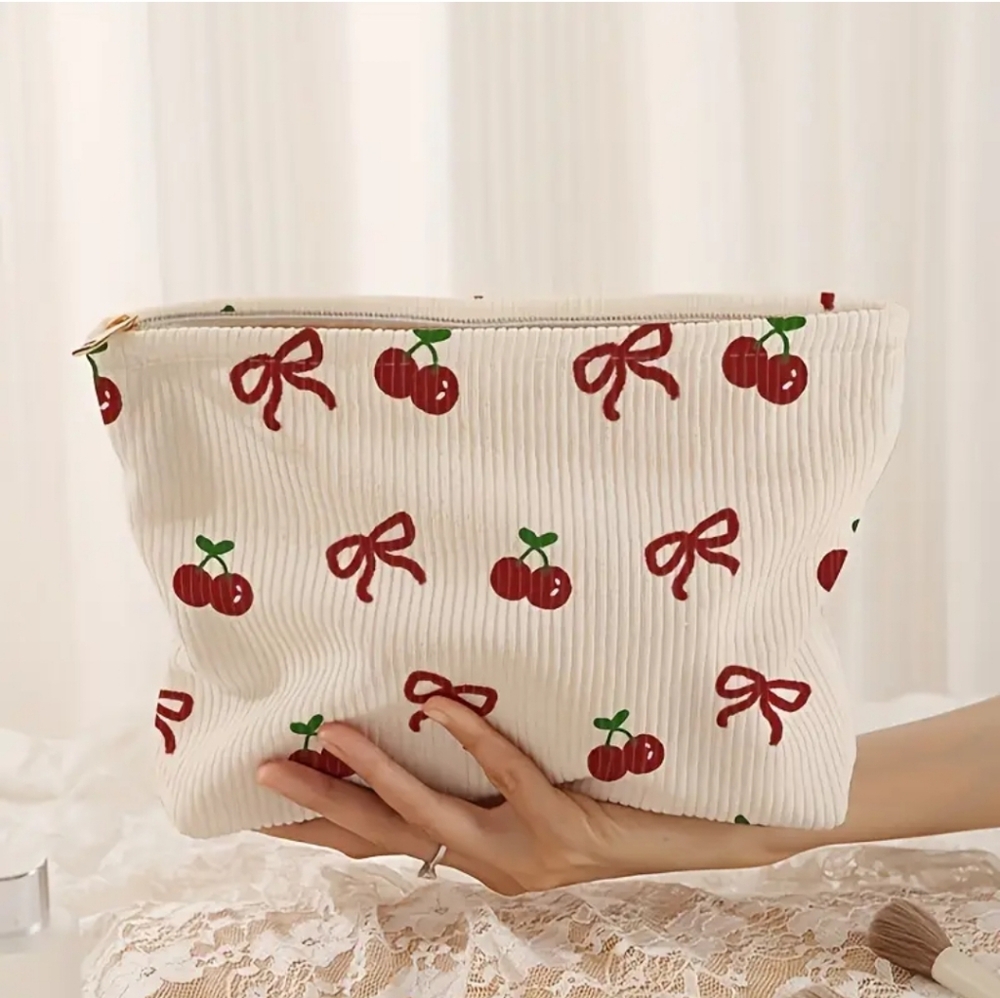Cherry Bows Makeup Bag Accessory Cosmetic Pouch Clutch New